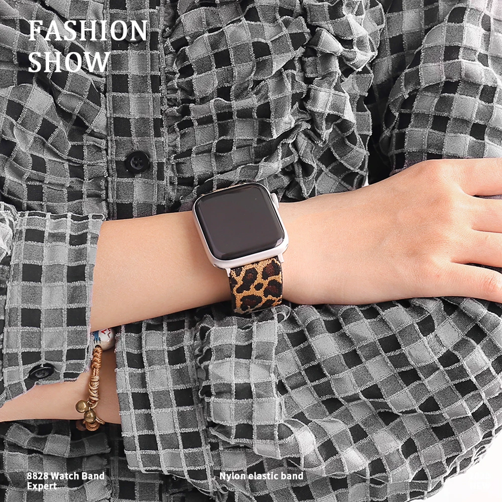 Soft and comfortable nylon Loop elastic buckle Apple watch band 38mm 42mm Series 7 SE654321 For iWatch Strap Bohemia braid  44mm