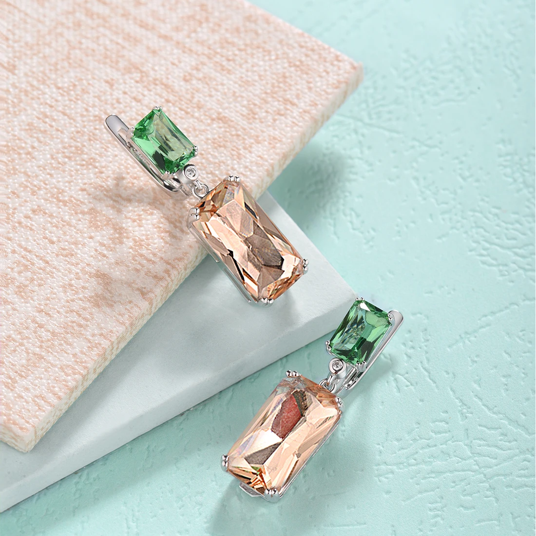 SANTUZZA, серебряные серьги для женщин, 925 пробы, серебряные, блестящие, зеленые, шампанские, кристалл, висячие серьги, сережки, модные ювелирные изделия