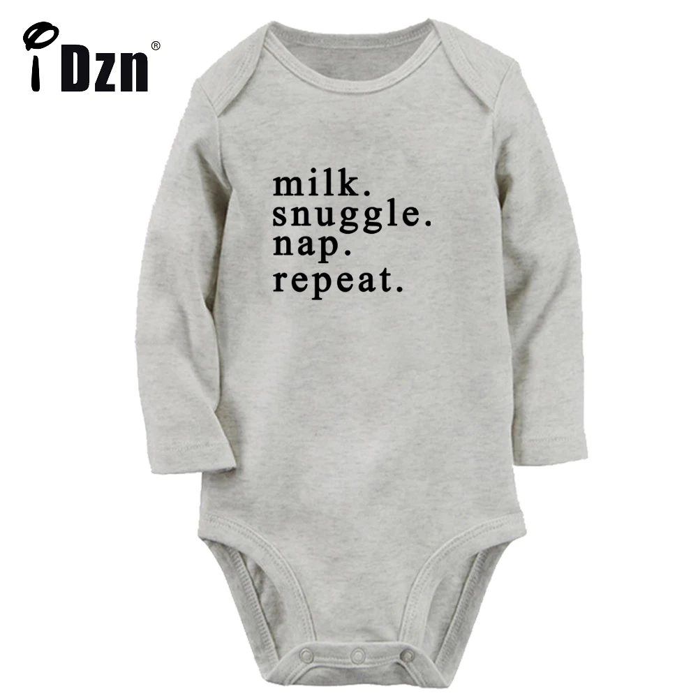 

Milk Snuggle Nap Repeat Fun Letter Art Printed Baby Boy Rompers Cute Baby Girl Bodysuit Infant Long Sleeve Jumpsuit Soft Clothes