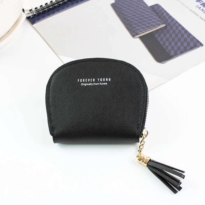 black PU Подвески в виде монеток, кошельки для женщин, кошелек, маленькие милые кредитные Чехлы для карт и ключей, сумки для денег для женщин, кошелек для детей, сумка на молнии - Цвет: black
