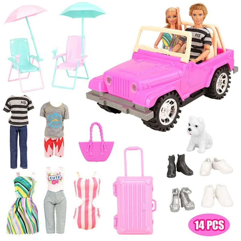 15 items no doll Новинка, ручная работа, 14 предметов/набор, аксессуары для кукол = 1 автомобиль, игрушки, внедорожник+ 13 кукол, наборы, одежда для влюбленных, платье для Барби, Кен, игра, подарок для DIY - Цвет: 15 items no doll