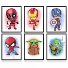 Постеры с героями мультфильмов Marvel Мстители, супергерой, Человек-паук, йода, Картина на холсте, печать на стене, Картина на холсте, декор для детской комнаты, подарок