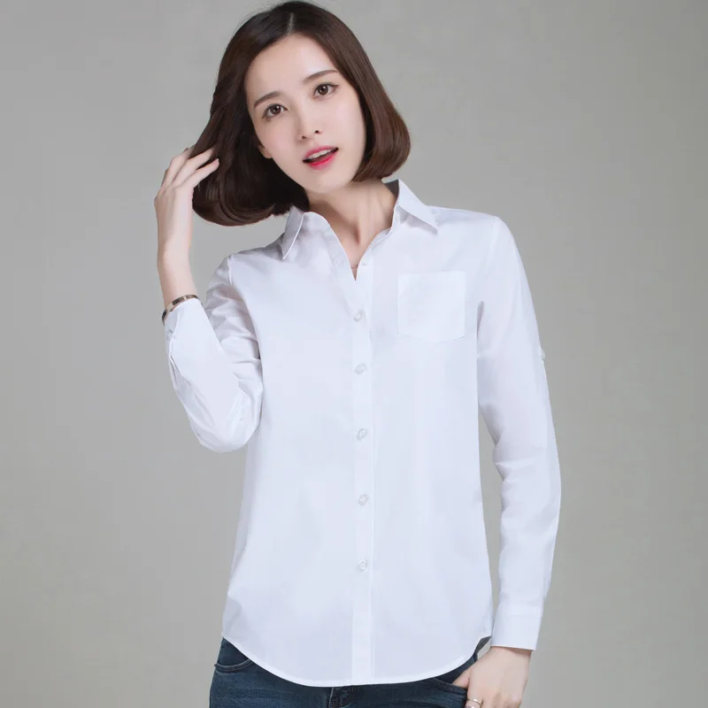 Korean Women'S Casual White Long Sleeved Shirt Professional Formal Work Dress Interview Cotton Top Autumn New Style Lady