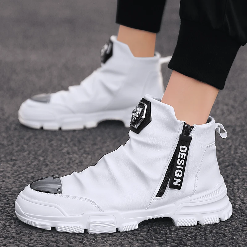 New Spring Autumn Men's Bright Personality High-top Casual Shoes British Style Tide Brand Designer Men studs Sneaker | Обувь