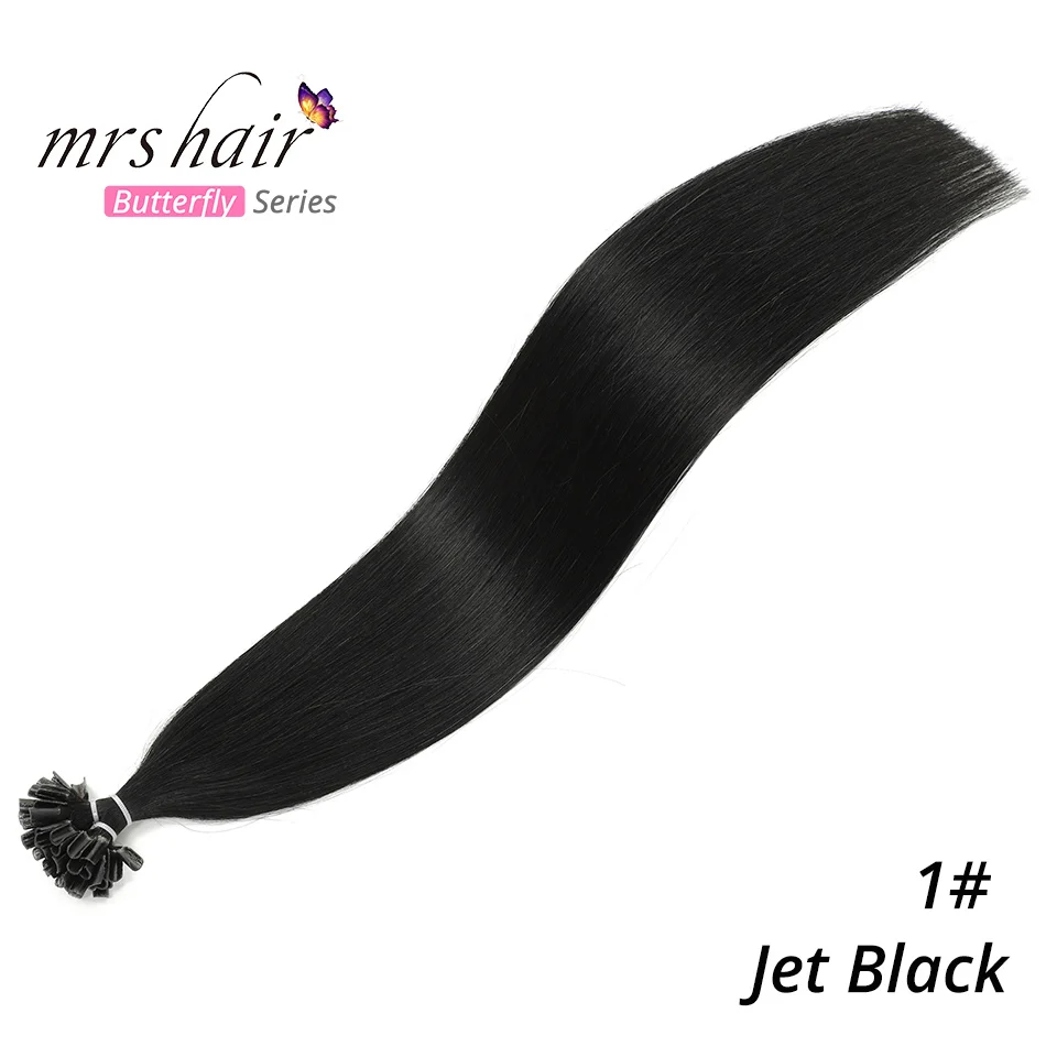 MRS HAIR 0,5 г/шт., 12 дюймов, накладные волосы, прямые, машинные, сделанные волосы Remy Nail, кератиновые, Предварительно Связанные человеческие волосы, 50 шт - Цвет: #1