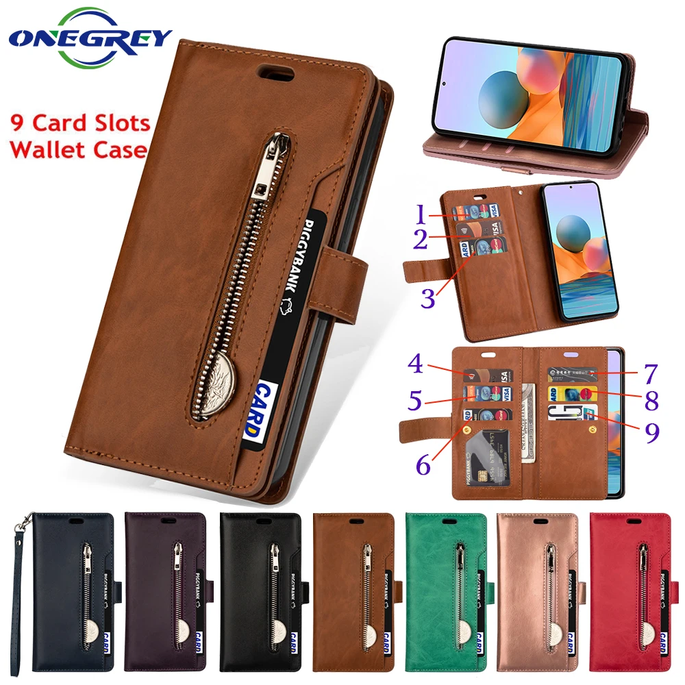 

Zipper Cards Leather Case For Xiaomi X3 F3 11 10T CC9 CC9E 9 SE Lite Redmi Note 10 9 S 9A 9C 8 8A 8T 7 7A K30 K40 Pro Max Cover