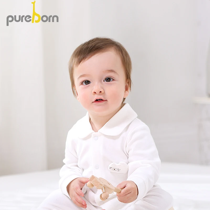 Pureborn/пижамы для новорожденных; хлопковая одежда с рисунком для маленьких мальчиков и девочек; весенне-Осенние костюмы