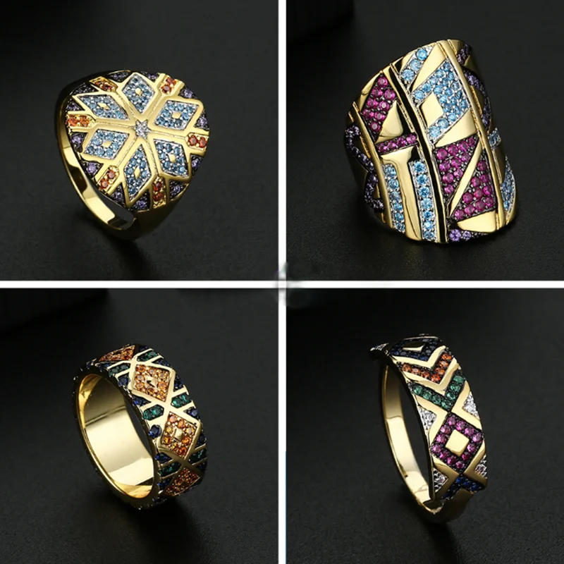 

Fashion Women Finger Ring Colorful Geometric Shapes Zircon Loop For Party Gift Jewelry