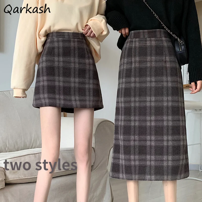 

Женская Классическая клетчатая юбка, универсальная модная повседневная простая осенне-зимняя трапециевидная юбка с высокой талией в стиле...