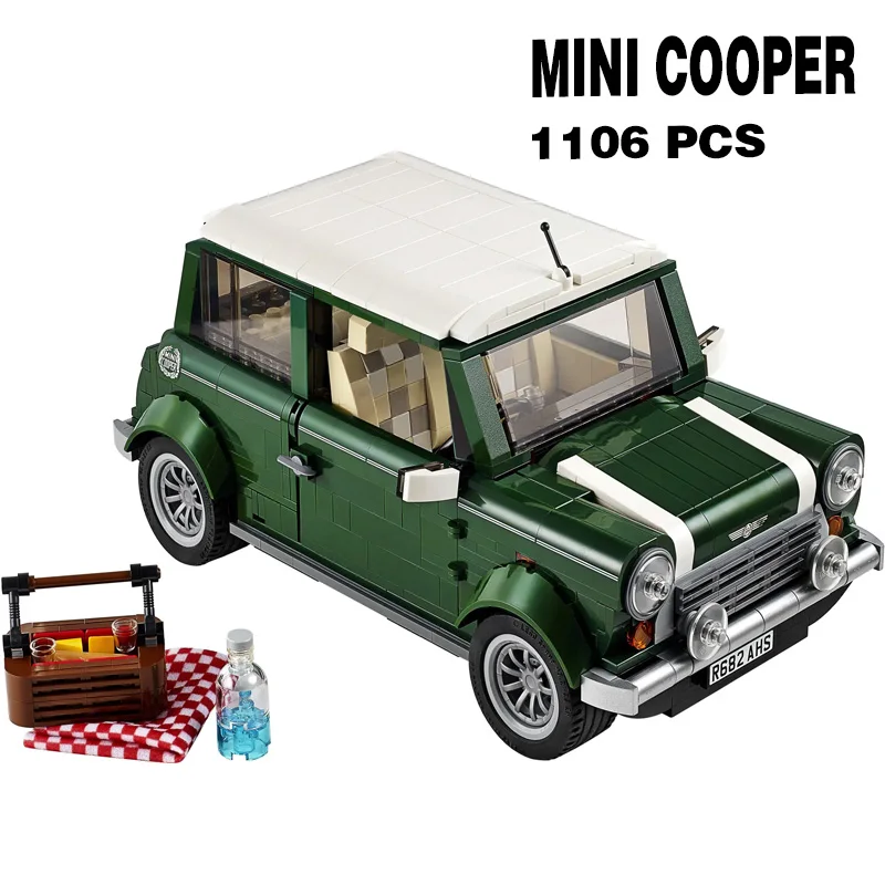 MINI Cooper Классическая зеленая модель автомобиля строительные блоки кирпичи