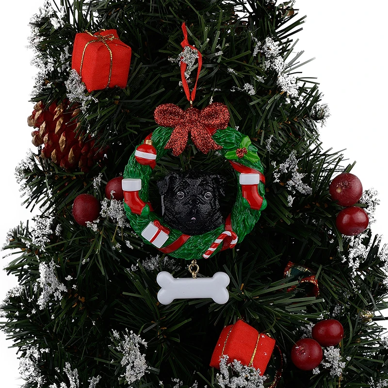 Black Pug Dog Resin Crafts Shiny Christmas Ornaments Hand Painted and Easily Personalized as for Owners gifts or home decor | Дом и сад