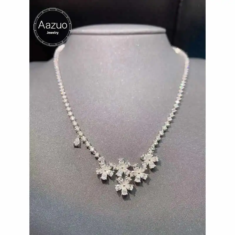Aazuo 18K Solid White Gold Real Diamonds 5.5ct H VS Luxury Full Diamonds Choker Necklace 40CM Gifted for Women&Lady High Quality