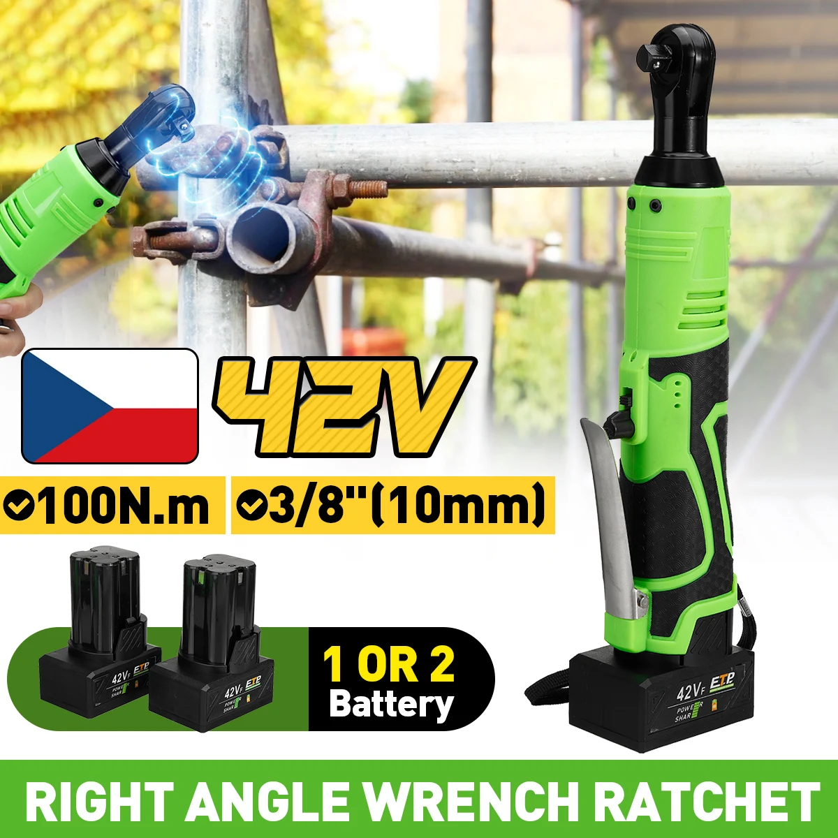 

42V 100NM Cordless Electric Wrench 3/8 Ratchet Wrench Angle Drill Screwdriver to Removal Screw Nut Car Repair Tool With Battery