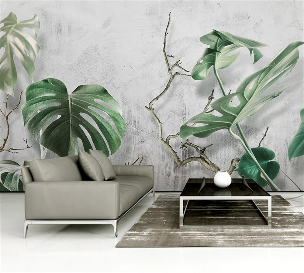 

Пользовательские обои beibehang, Модные Зеленые растения, ветки монстеры, виргинский лес, 3d стерео фоновые обои для телевизора