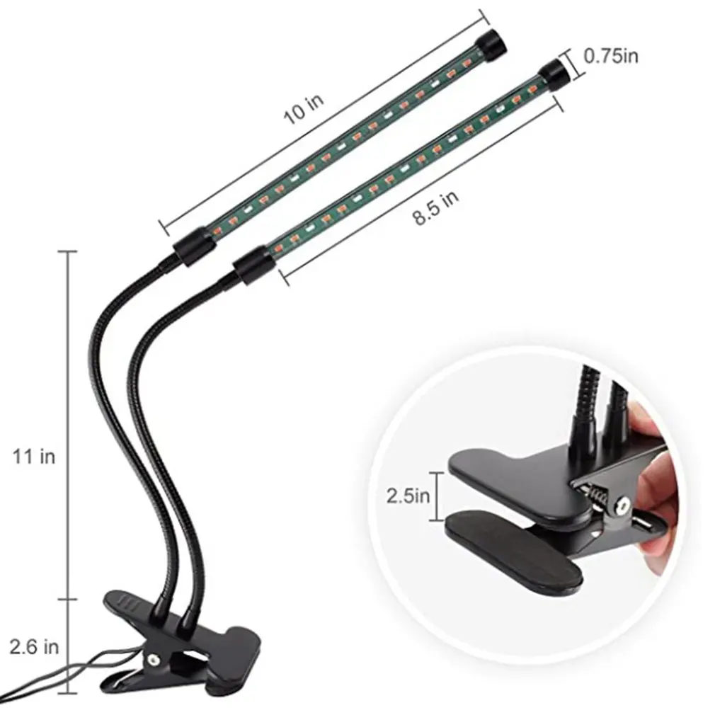 

LED Head Grow Light Hydroponic Plant Lamp Flower Bloom Full Spectrum USB Clip Lamp for Indoor Plants