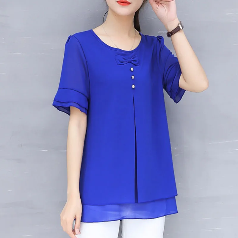Размера плюс 3xl блузка для женщин 2021 летняя футболка с круглым вырезом и коротким