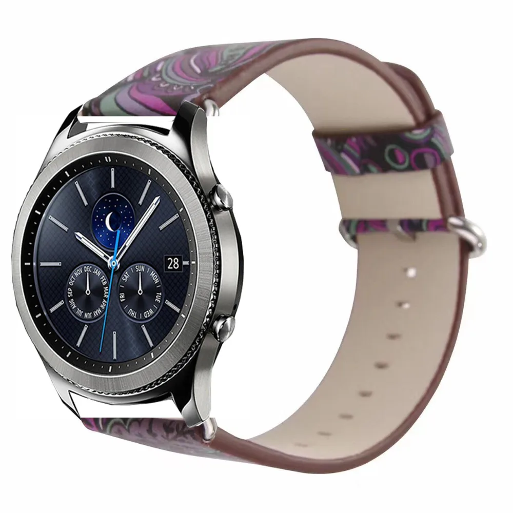 Ремешок кожаный с цветами для amazfit 3 2 GTR 47 мм браслет Ticwatch S S2 pro zenwatch Samsung galaxy 46 s3 Huawei