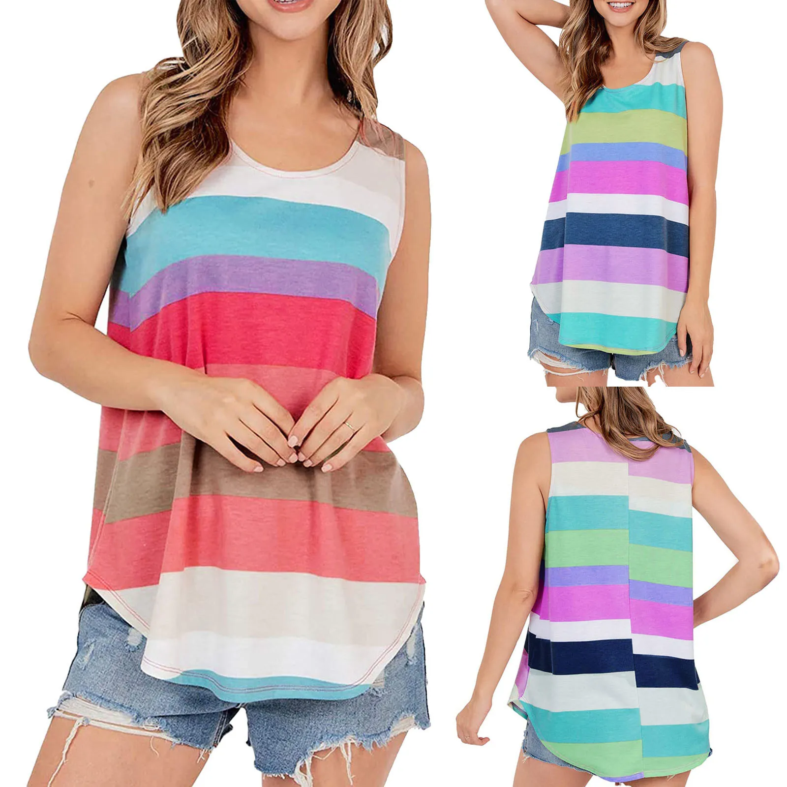 Женские C бантом в полоску цветастой радуги для детей Блузки с короткими рукавами