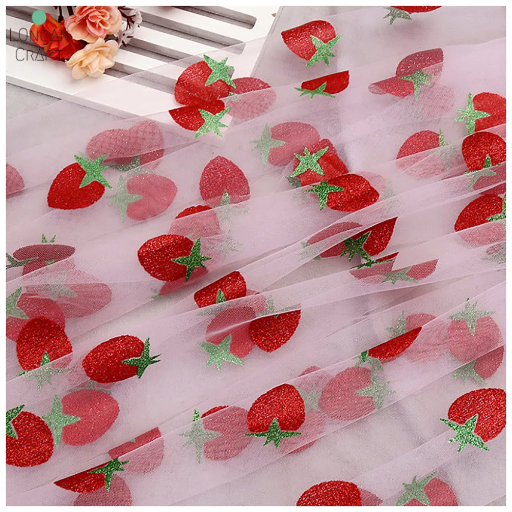 Модная Тюлевая ткань с принтом клубники сетчатая свадебная для шитья платья юбка