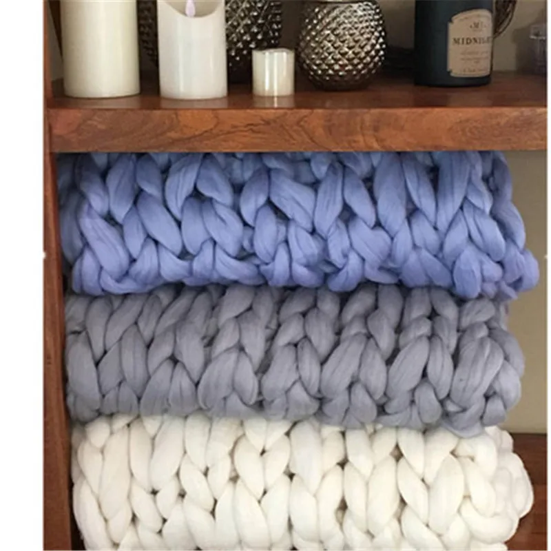 

ZHUO MO Large Soft Hand Chunky Knitted Blanket Plaids for Winter Bed Sofa Plane Thick Yarn Knitting Throw Sofa Cover Blankets