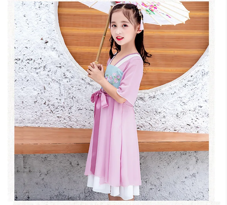 2 colours Chinese traditional costume for girls Kids fairy style dress Cute hanfu clikdren new Year's gift |