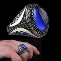 luxury punk men rings statement jewelry accessories fashion vintage handmade dark blue zircon rings party anniversary gift