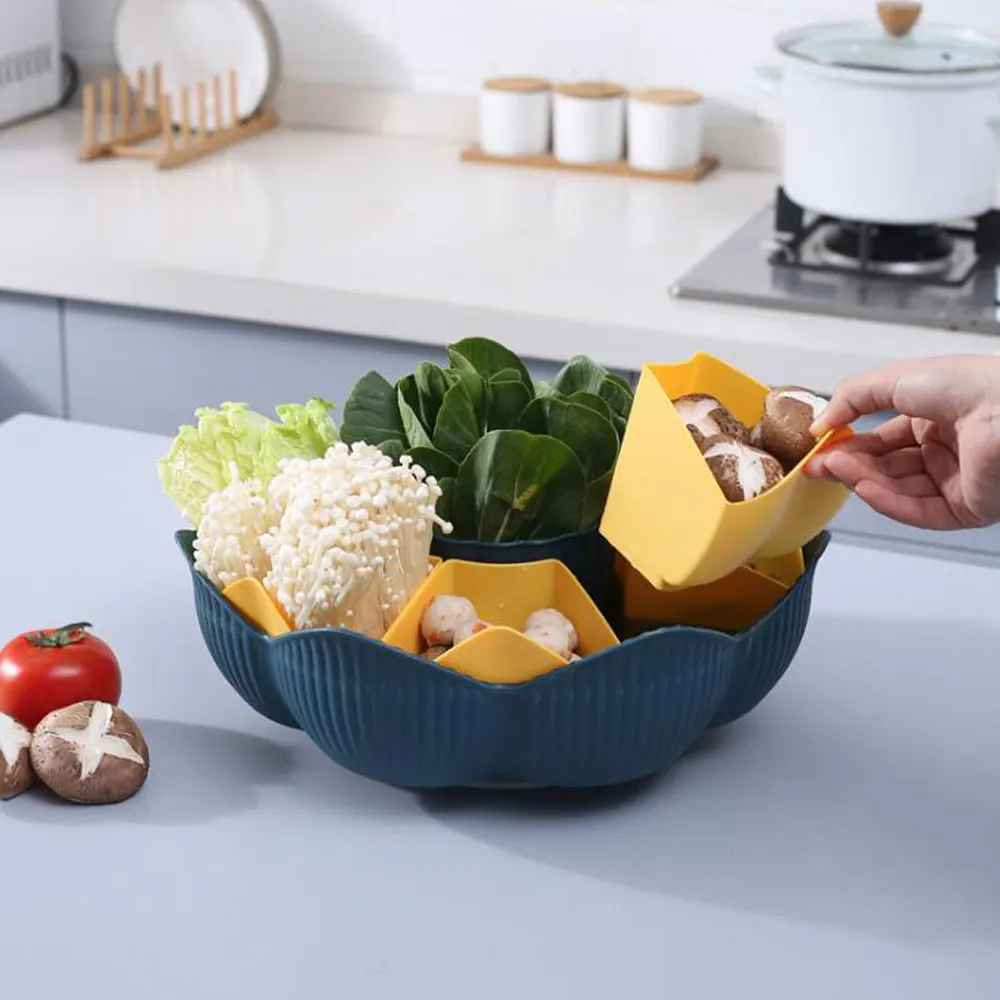 Hot pot ingredients combined basin drain basket rotatable household compartment plastic double-layer fruit vegetable washing bas