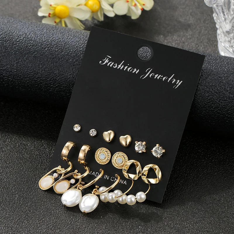 

Luokey Boho Hanging Pearl Dangle Earrings For Women Geometric Gold Small Rhinestone Earring Set Black Cross Retro Jewellery 2020