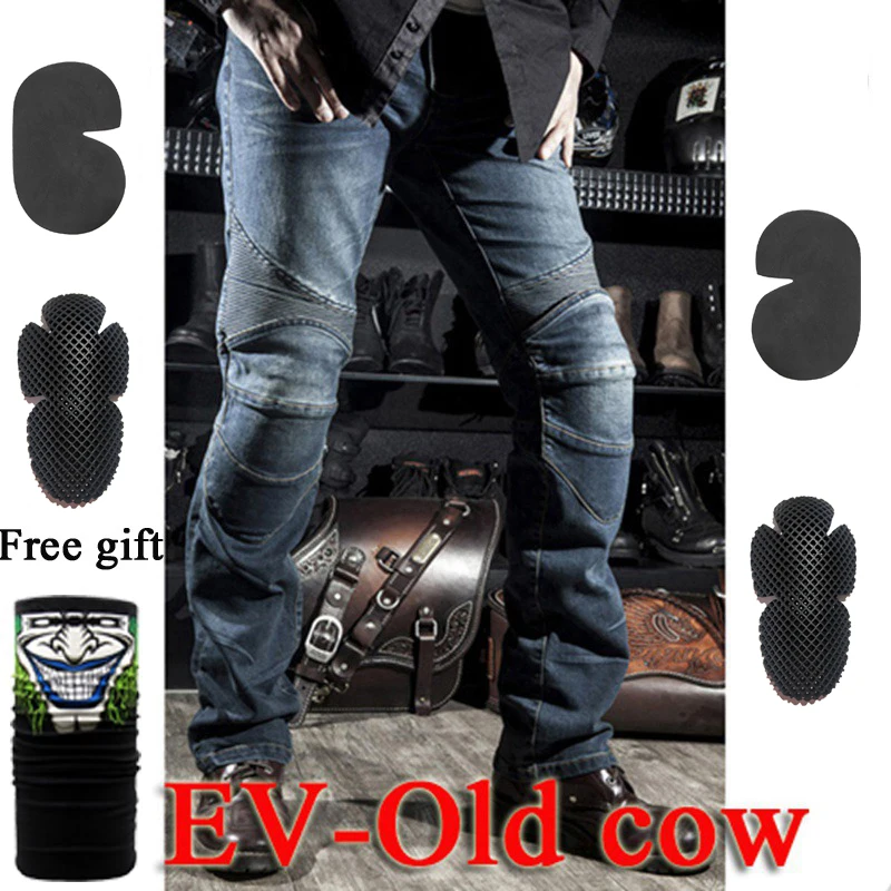F-EV-Old cow Blue C Мотоциклетные брюки мужские джинсы для езды на мотоцикле брюки для мотокросса эндуро мото брюки с защитой Экипировка Мужские t - Цвет: F-EV-Old cow Blue C