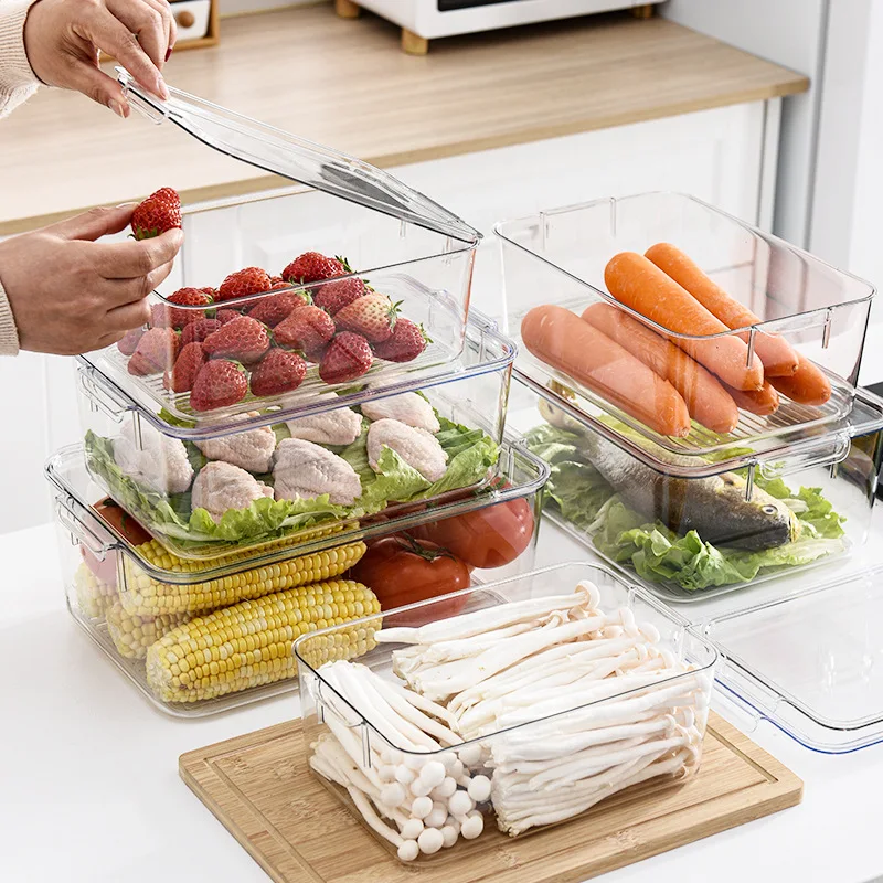 

Transparent Storage Box Plastic Fresh-keeping Food Container Fruit Vegetable Large Capacity Organizer Kitchen Accessories