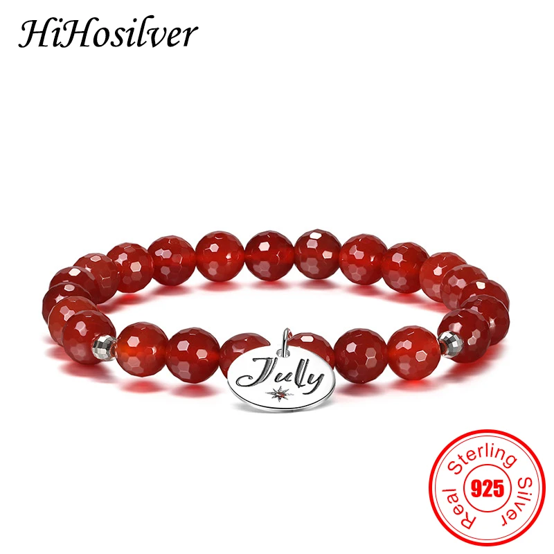 

HiHosilver July Card Star Zircon Bangles 925 Sterling Silver Red Agate Beads Bracelets For Women HH21085