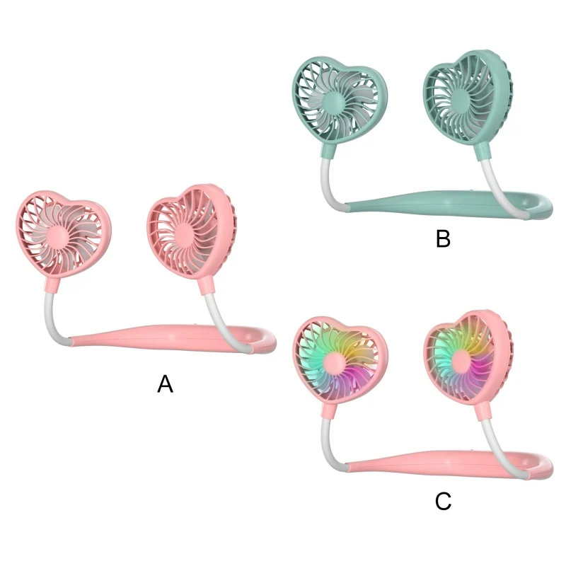 

Outdoor USB Heart Shaped Hanging Neck Portable Luminous Heart Shaped Hanging Neck Lazy Fan Newest