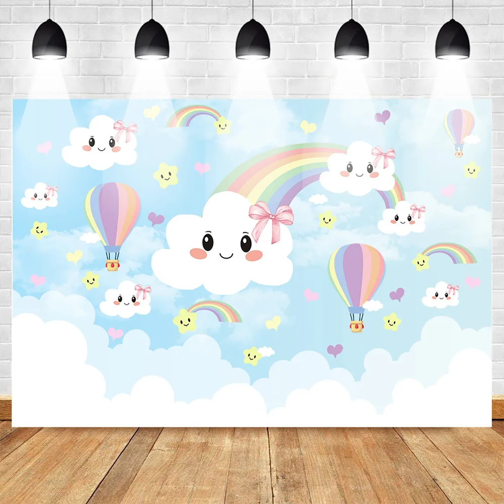 Фон для фотосъемки с изображением радуги голубое небо облако воздушный шар фон