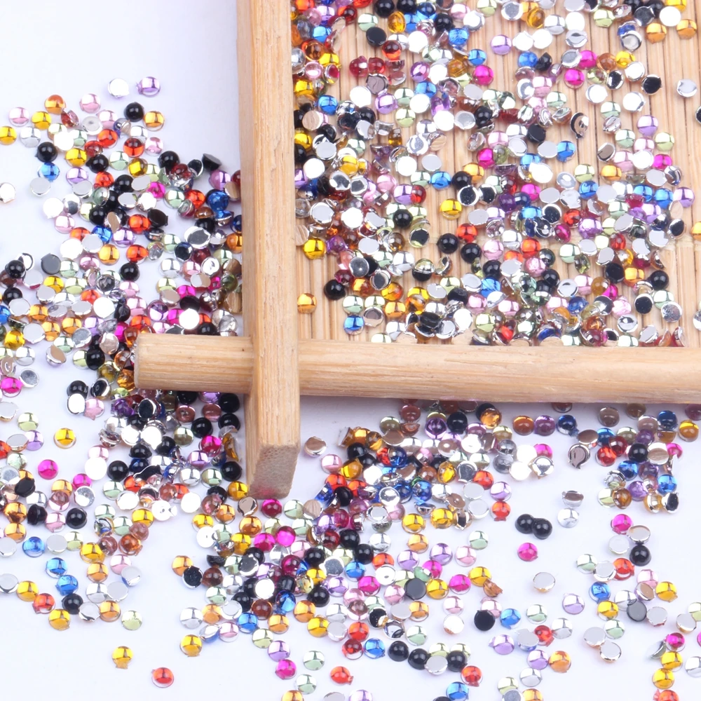 

Half Round Beads Facets Many Colors 2mm 10000pcs Flatback Glue On Acrylic Rhinestones DIY Craft Backpack Garment Accessories