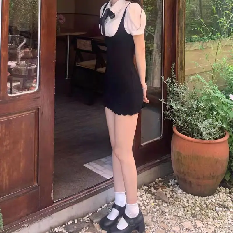 Черное мини-платье с бантом женское в стиле Харадзюку 2000s сексуальное винтажное