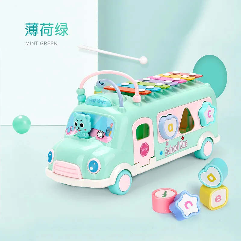 

Kids Toys Percussion Piano Bus Building Blocks Bead-Stringing Toy Knock Music Puzzle Hand Knock Music Box