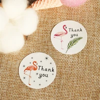 12pcs round label handmade paper packaging sealing sticker flamingo candy dragee gift box packing bag wedding thanks stickers