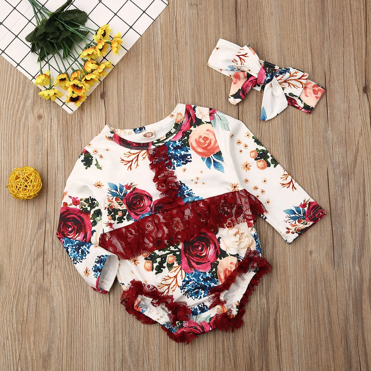 Одежда для новорожденных боди с длинными рукавами маленьких девочек комбинезон