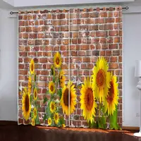 Modern Home Decoration Curtains 3d Sunflower on brick wall 3d Curtains Blackout for Living Room Kids Bedroom Fabric