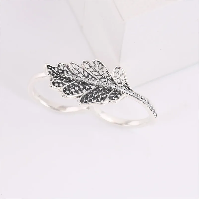 925 Серебряное кольцо Белый Циркон CZ лист на два пальца съемный подарок день