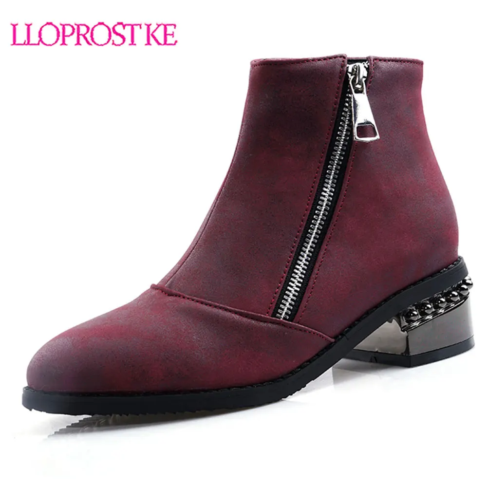 

Женские ботильоны на квадратном каблуке Lloprost ke, черные, красные короткие ботинки на молнии, Винтажная обувь на осень 2019, H482
