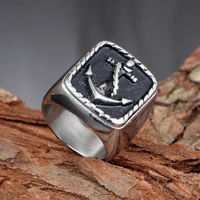 personality retro anchor ring hip hop punk mens stainless steel silver color ring domineering fashion motorcycle party ring