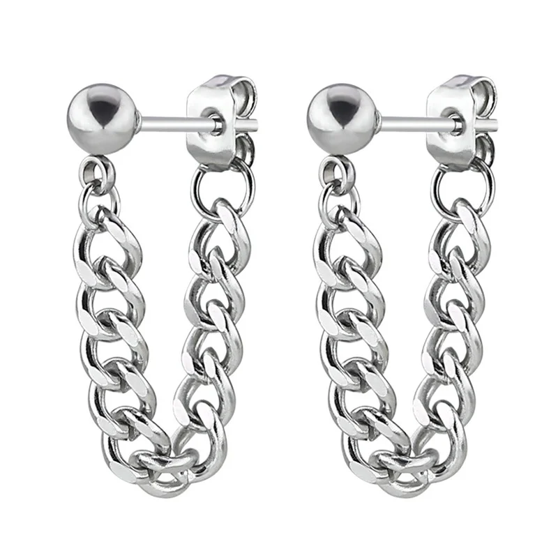 

Fashion Simple Personality Stainless Steel Back Hanging Drop Earrings Korean Metal Chain Dangle Brincos Women Men Jewelry