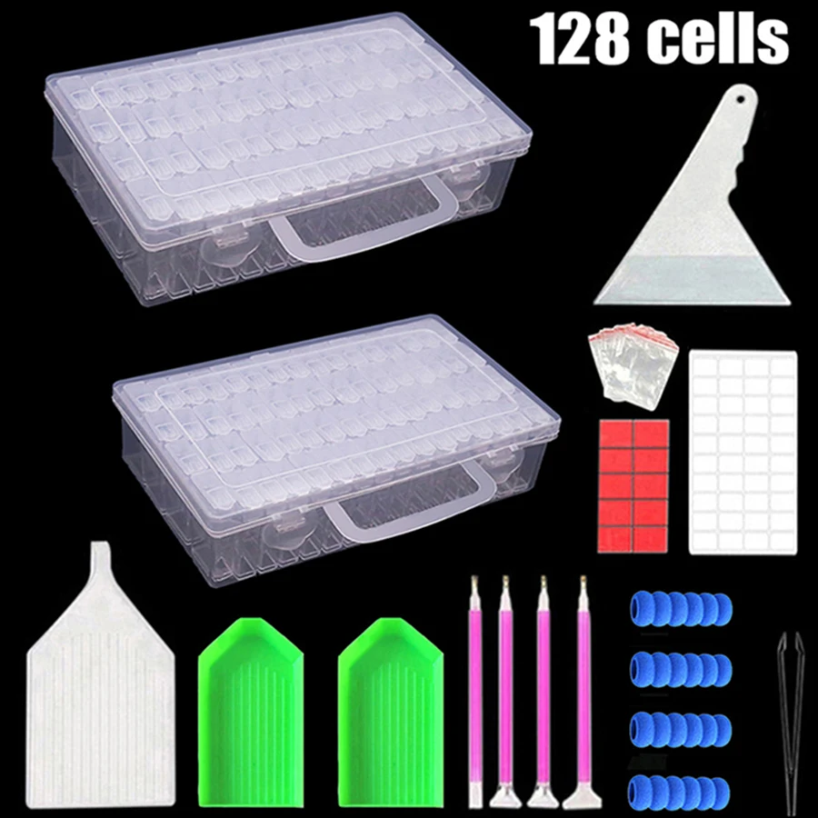 

28/56/64 Grids Storage Box With Stickers Set For DIY Diamond Painting Embroidery Accessories Tool Stone Storage Organizer Case