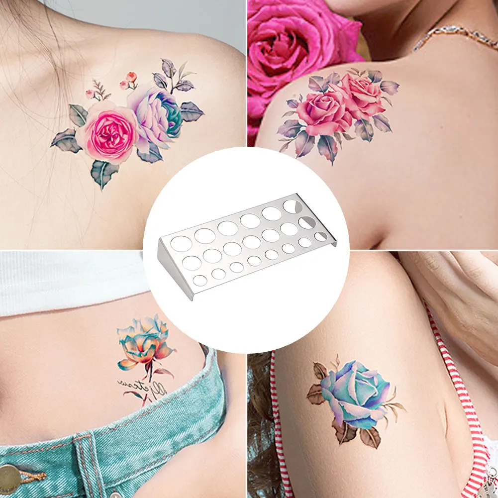 

21 Holes Tattoo Ink Cup Holder Stainless Steel Pigment Caps Organizer Stand Tattoo Kits Tattoo Supplies for Needle Tip Grip