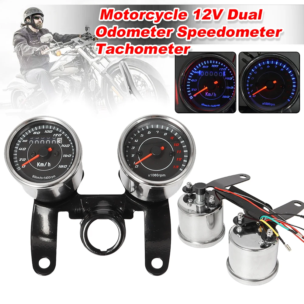 

Universal Chrome Motorcycle Speedometer Odometer 2in1 Speedometer Gauge Tachometer and Odometer 0-180km/h 13000RPM LED Backlight
