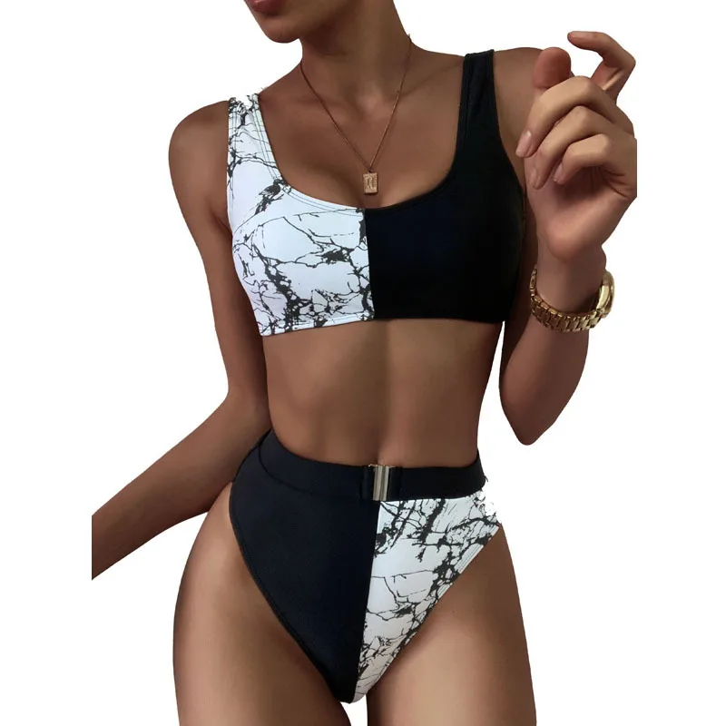 

Marble print bikinis 2020 mujer Sexy patchwork swimsuit women High waist swimwear female Sport bathing suit Biquini New