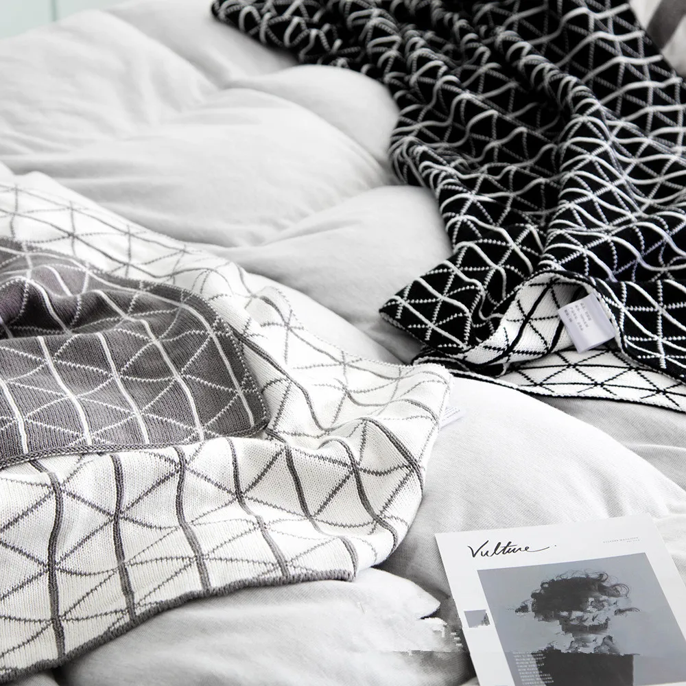 Одеяло в черно белую клетку из 100% хлопка с геометрическим рисунком|cover blanket|home