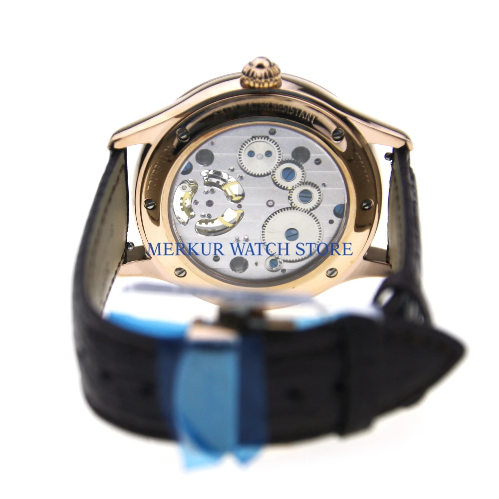 Часы мужские летающие механические с позолоченным черным циферблатом|Мужские