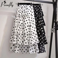 peonfly fashion 2020 polka dot printed long maxi summer skirts women casual high waist ladies white black a line skirt female
